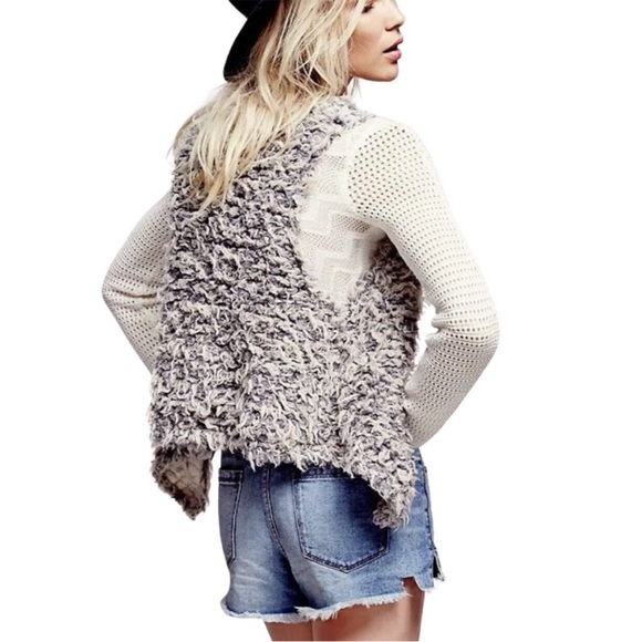 Free People Faux Fur Away Vest Cream Grey Fuzzy Boho Bohemian Shag, size M - Picture 2 of 10